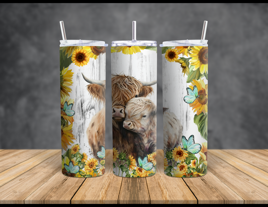 Highland Cow Sunflower | 20oz Skinny Tumbler