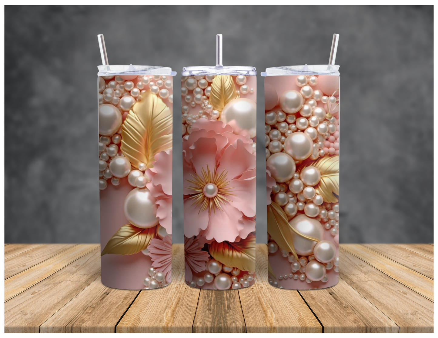 3D Floral and Pearl | Sublimation Tumbler |20oz