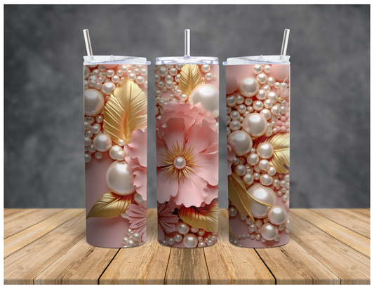 3D Floral and Pearl | Sublimation Tumbler |20oz