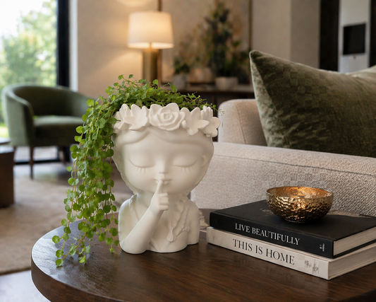 Whimsical Girl Face Planter – Floral Crown Pot
