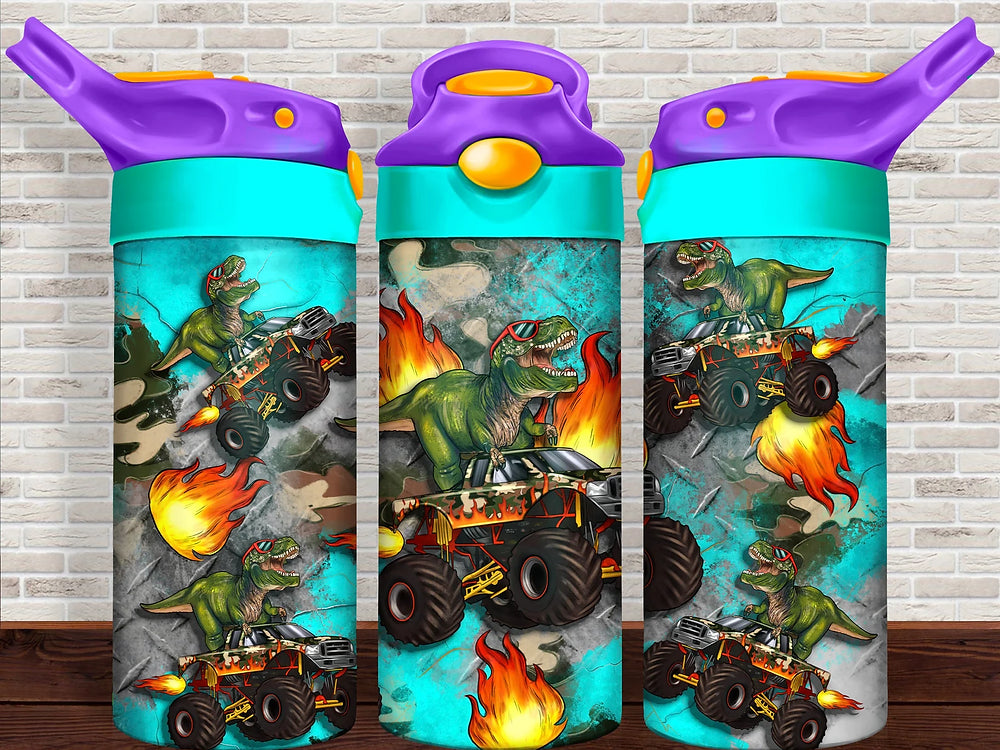 Dinosaur Monster Trucks | Flip Top Water Bottle | 350ml