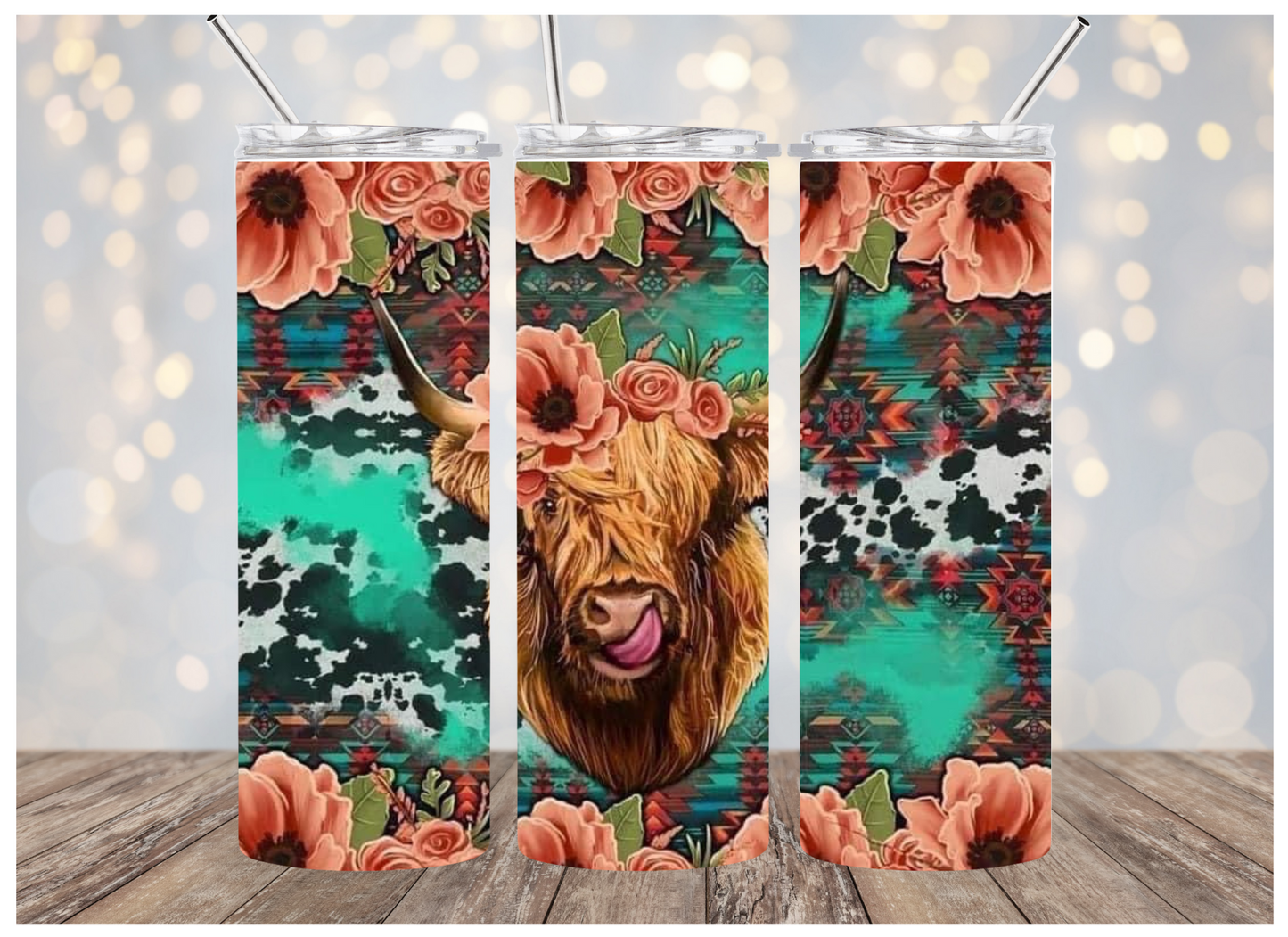 Aqua Highland Cow | Sublimation Tumbler | Personalized | 20oz.