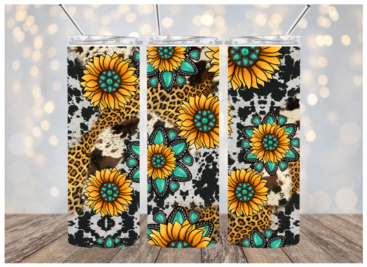 Cowhide Sunflowers | Sublimation Tumbler | Personalized | 20 oz.